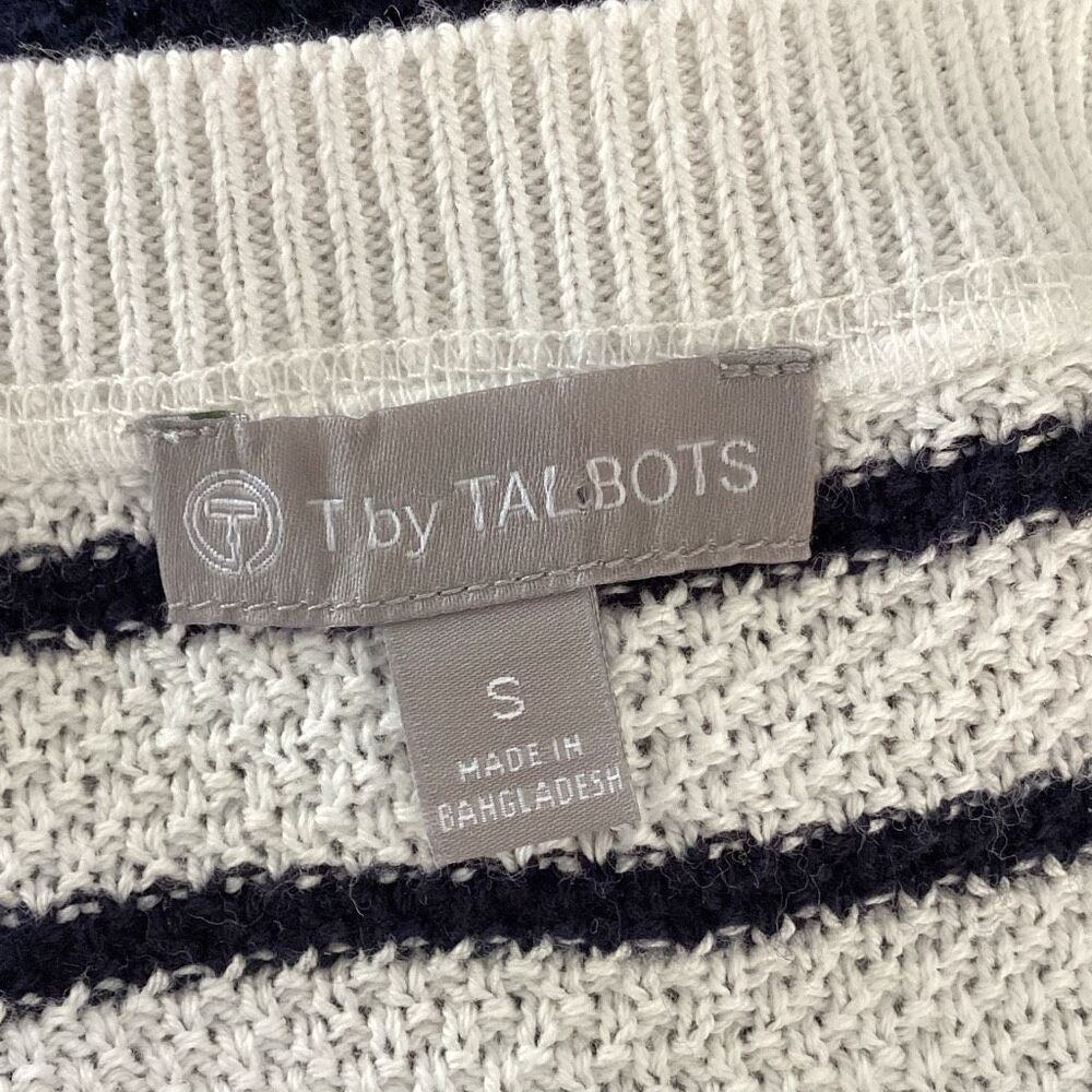T By Talbots Navy White Striped Pique Ruched Crewneck Sweater Small Nautical Coa - Picture 9 of 10